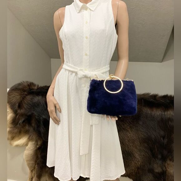 Handmade Genuine Shearling, Chic Design Kisslock Wristlet Ring Bag/Crossbody - Picture 4 of 17